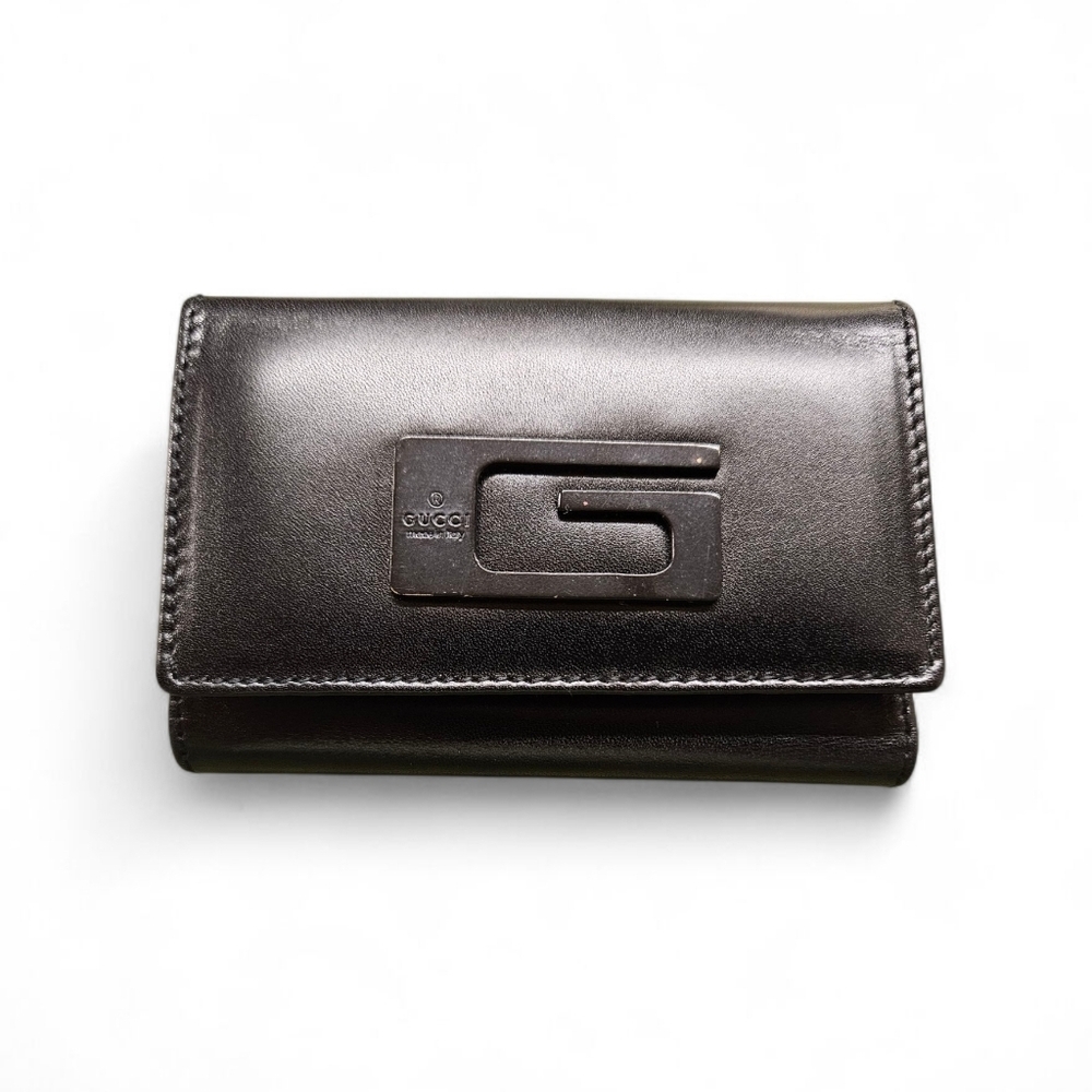 Gucci Tom Ford Era Six Ring Key Holder Wallet In Black Leather And Dark Silver